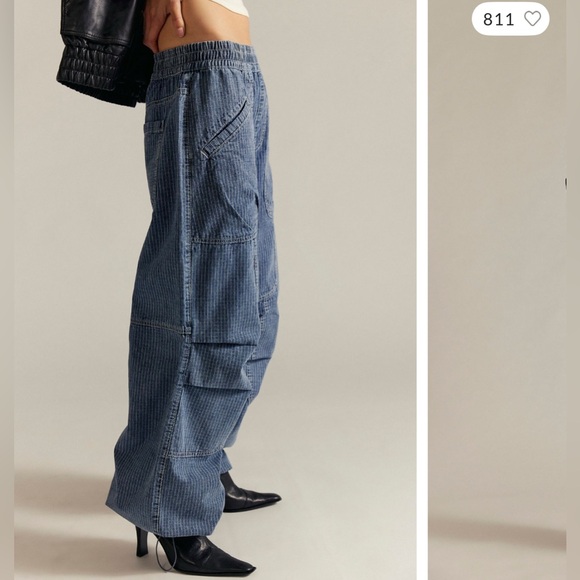 NWT Free People We The Free Atlas Parachute Jeans Explorer striped blue - Medium - Picture 3 of 11